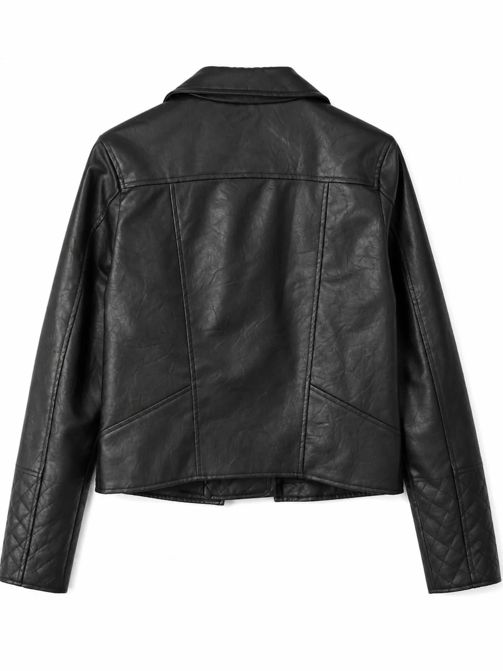 Fashion Nova Black Faux Leather Moto Quilted Jacket Medium EUC